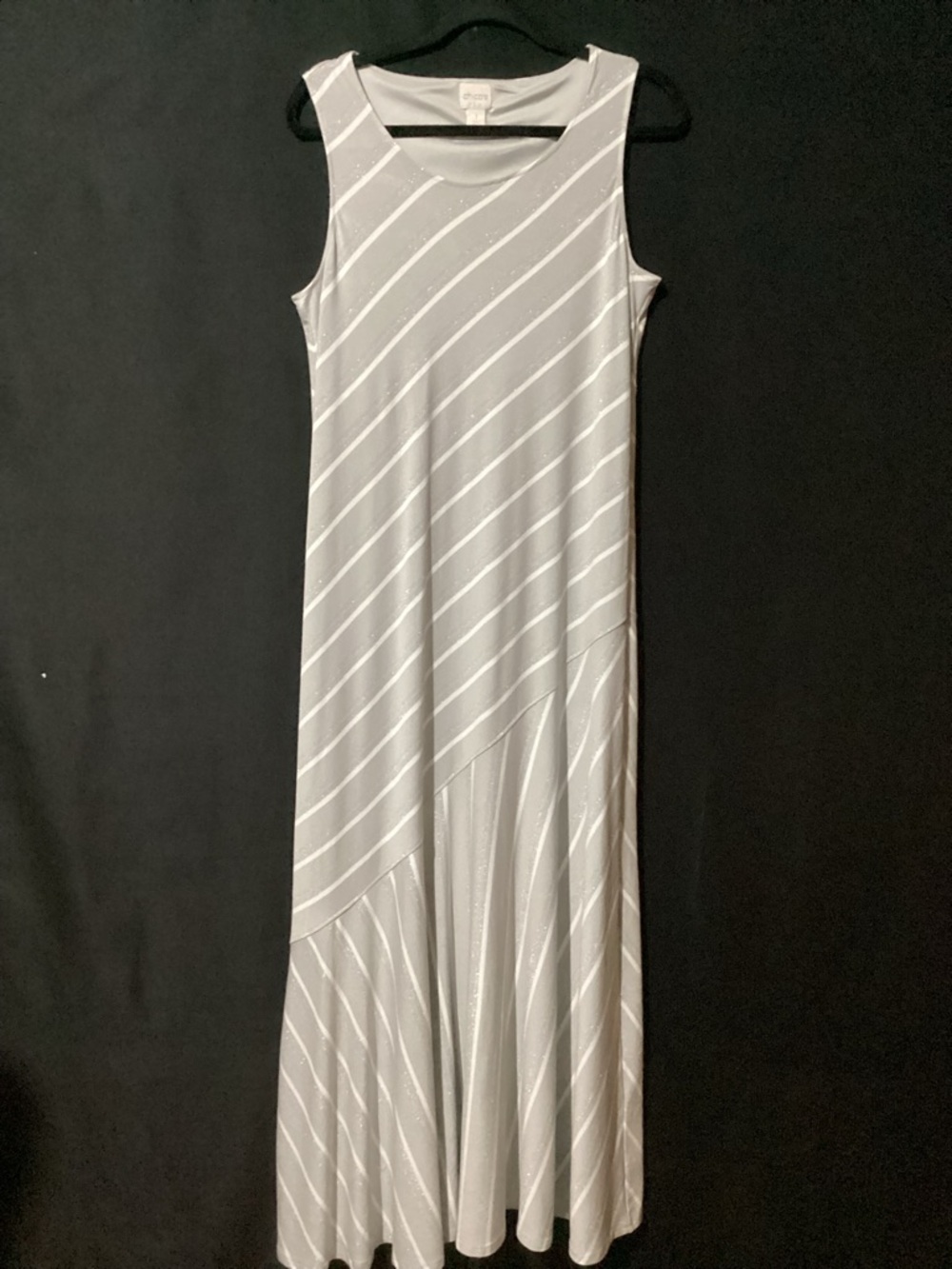 Chico's Silver-White Diagonal Stripe Maxi Dress